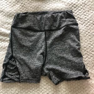Grey shorts with criss cross detail